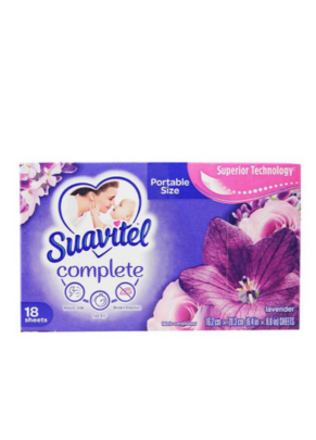 Lenços amaciantes de roupas - Suavitel Lavanda - Caixa com 18 unidades