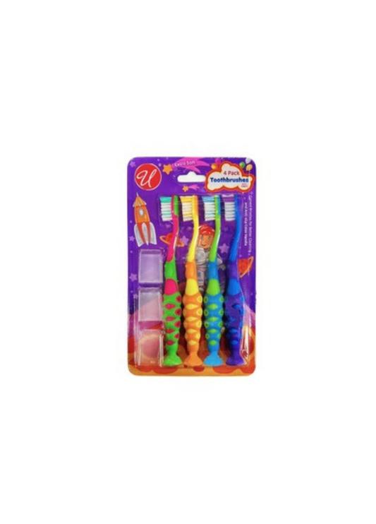 4 PCS TOOTH BRUSH KIDS + 3 CAPS ASST- 12 - Pack c/12